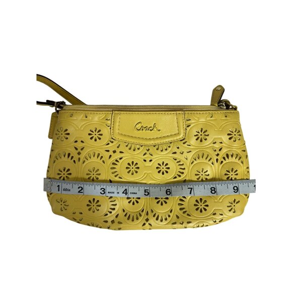 Coach Leather Daisy Eyelet Perforated Wristlet Bag Mini Marigold Yellow - Picture 8 of 10